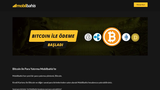 Mobilbahis Bitcoin ile Bahis Oynama İmkanı