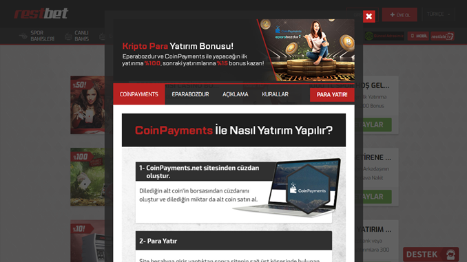 Restbet’ten Kripto Para İlk Yatırımına %100 Oranında Bonus