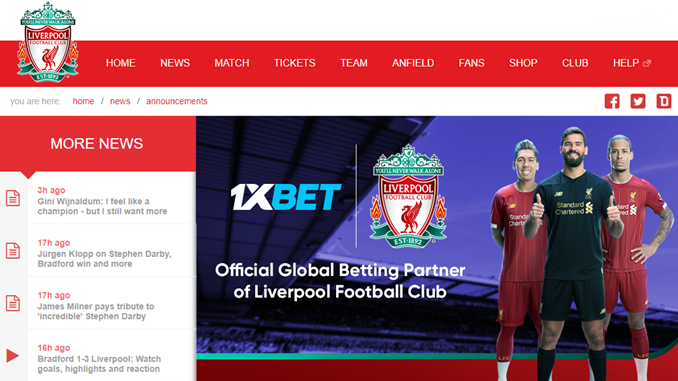 Liverpool-1xbet sponsorluk duyurusu